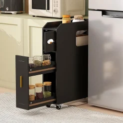 Giantex Meuble Salle de Bain Étroit,avec Support pour Papier Toilette,2 Tiroir, 2 Roue, Poignée Pratique,pour Buanderie, Toilette (Noir)* Armoire De Salle De Bains