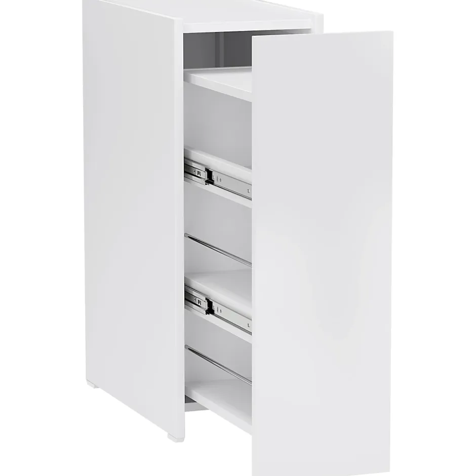 ProximaX Meuble salle de bain étroit blanc à roulettes, meuble WC et d'appoint avec tiroir 3 compartiments et niche, idéal petits espaces* Meuble Wc
