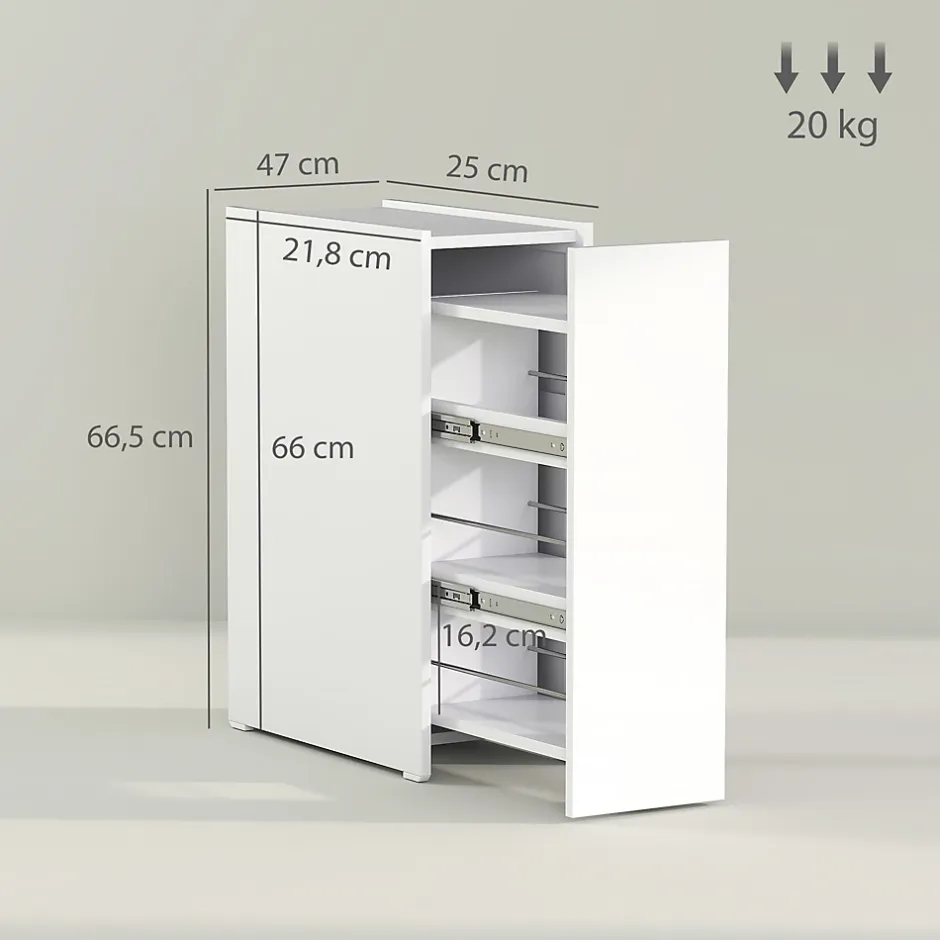 ProximaX Meuble salle de bain étroit blanc à roulettes, meuble WC et d'appoint avec tiroir 3 compartiments et niche, idéal petits espaces* Meuble Wc