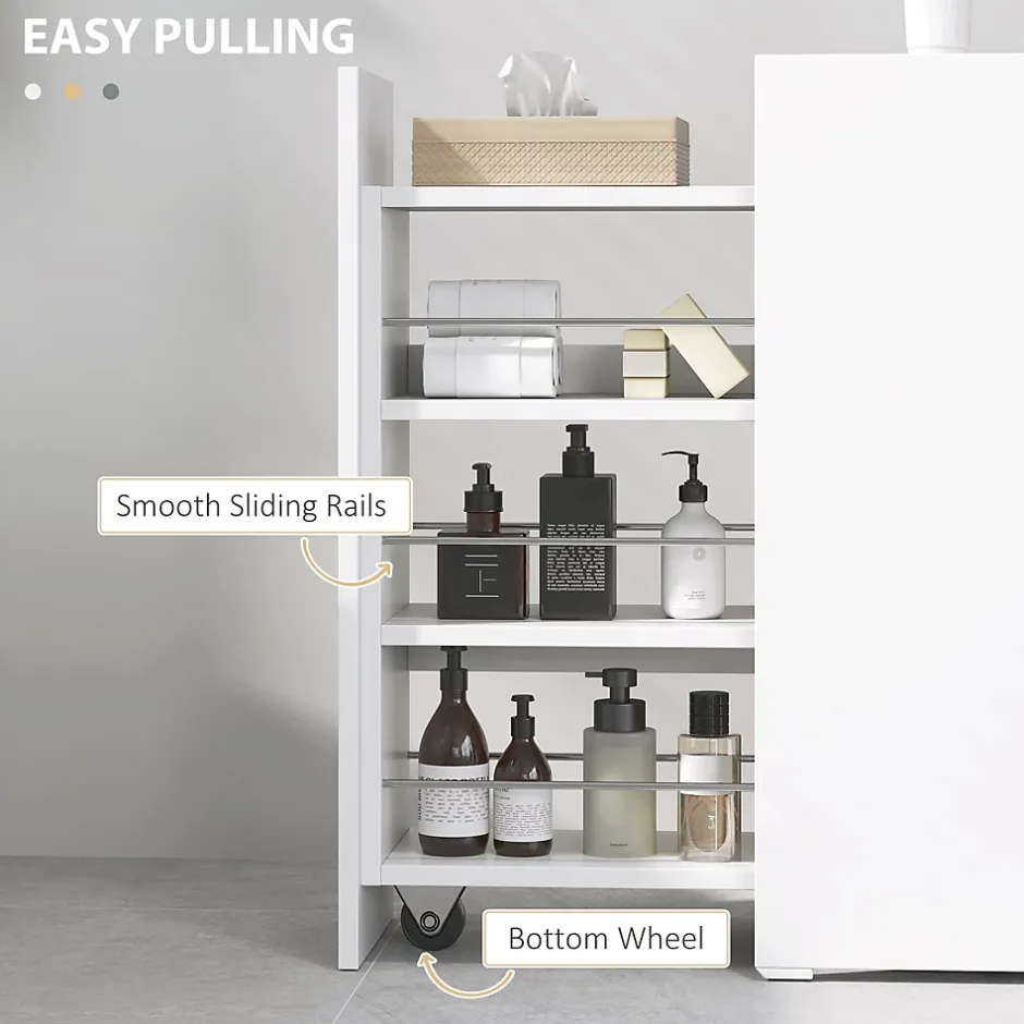 ProximaX Meuble salle de bain étroit blanc à roulettes, meuble WC et d'appoint avec tiroir 3 compartiments et niche, idéal petits espaces* Meuble Wc