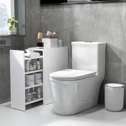 ProximaX Meuble salle de bain étroit blanc à roulettes, meuble WC et d'appoint avec tiroir 3 compartiments et niche, idéal petits espaces* Meuble Wc