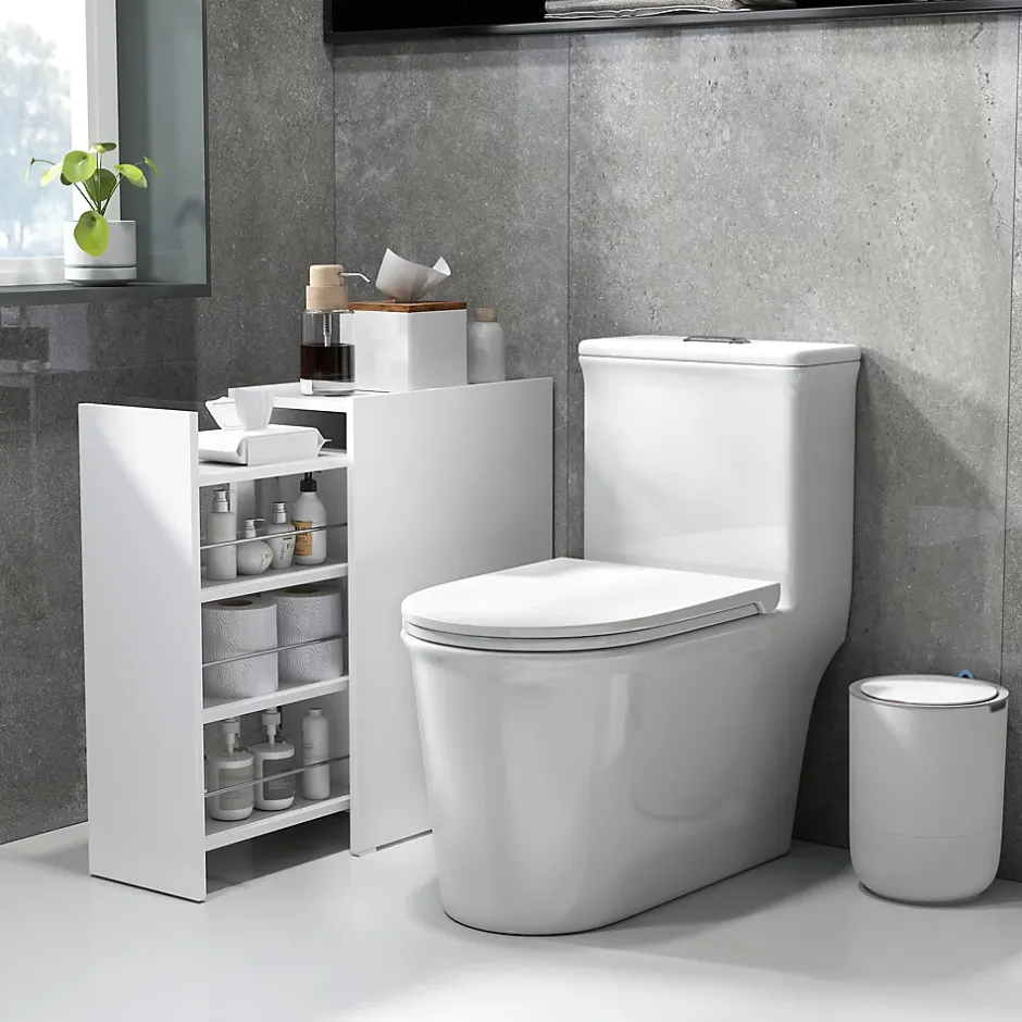 ProximaX Meuble salle de bain étroit blanc à roulettes, meuble WC et d'appoint avec tiroir 3 compartiments et niche, idéal petits espaces* Meuble Wc
