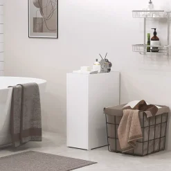 ProximaX Meuble salle de bain étroit blanc à roulettes, meuble WC et d'appoint avec tiroir 3 compartiments et niche, idéal petits espaces* Meuble Wc
