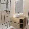 Aurlane Meuble salle de bains 80 TIMBER Décor Chêne Tiroirs + Module - Vasque Blanche - Miroir 60x80 LED* Ensemble Meuble De Salle De Bains