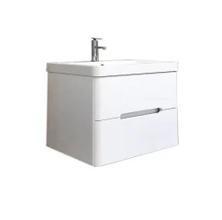 Top Bath Meuble Salle de Bains avec vasque/lavabo FIDJI 80 suspendu laqué Blanc brillant avec plan en résine