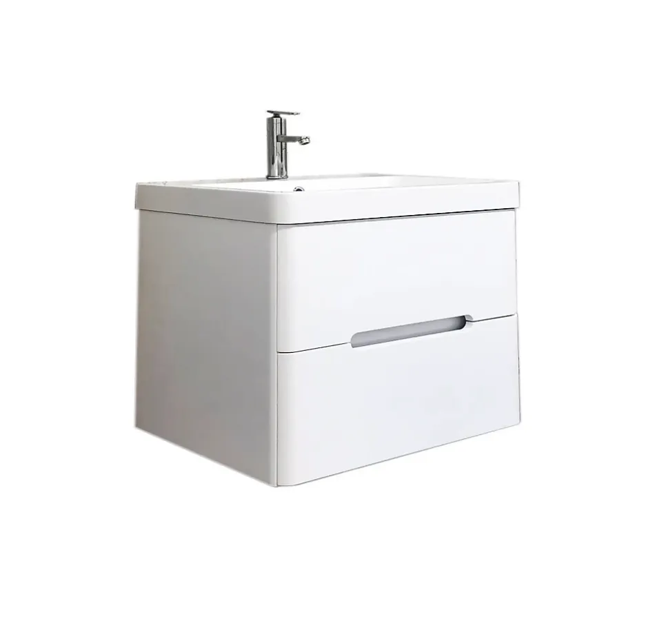 Top Bath Meuble Salle de Bains avec vasque/lavabo FIDJI 80 suspendu laqué Blanc brillant avec plan en résine