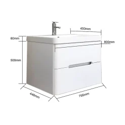 Top Bath Meuble Salle de Bains avec vasque/lavabo FIDJI 80 suspendu laqué Blanc brillant avec plan en résine