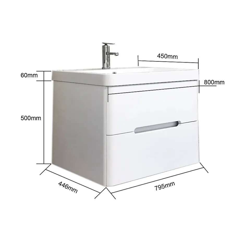 Top Bath Meuble Salle de Bains avec vasque/lavabo FIDJI 80 suspendu laqué Blanc brillant avec plan en résine