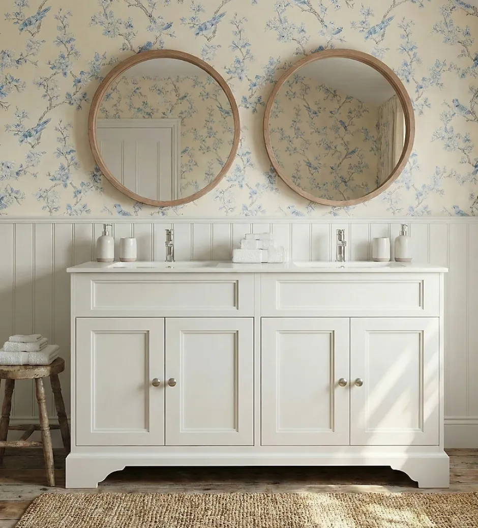 Top Bath Meuble Salle de Bains avec vasque/lavabo DOLIANA 120 à poser laqué Blanc mat 4 portes avec plan céramique* Meuble Vasque