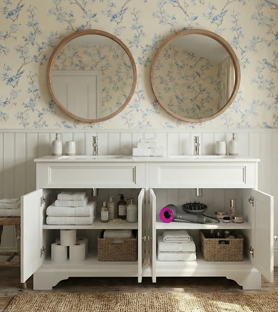 Top Bath Meuble Salle de Bains avec vasque/lavabo DOLIANA 120 à poser laqué Blanc mat 4 portes avec plan céramique* Meuble Vasque