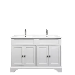 Top Bath Meuble Salle de Bains avec vasque/lavabo DOLIANA 120 à poser laqué Blanc mat 4 portes avec plan céramique* Meuble Vasque