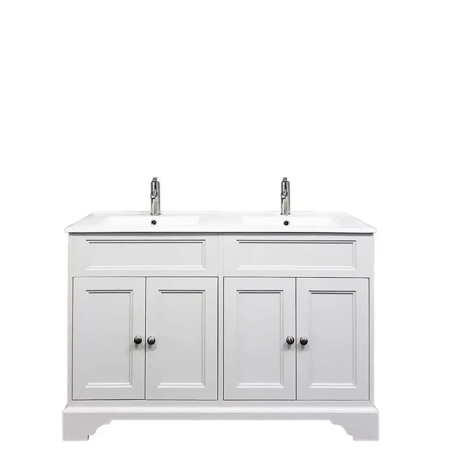 Top Bath Meuble Salle de Bains avec vasque/lavabo DOLIANA 120 à poser laqué Blanc mat 4 portes avec plan céramique* Meuble Vasque