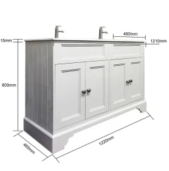 Top Bath Meuble Salle de Bains avec vasque/lavabo DOLIANA 120 à poser laqué Blanc mat 4 portes avec plan céramique* Meuble Vasque