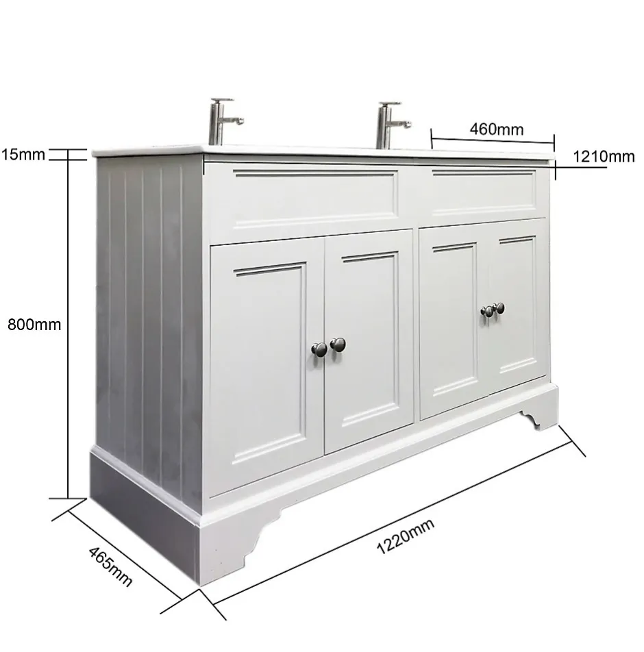 Top Bath Meuble Salle de Bains avec vasque/lavabo DOLIANA 120 à poser laqué Blanc mat 4 portes avec plan céramique* Meuble Vasque