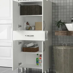 Pier Import Meuble salle de bains blanc, 4 portes 1 tiroir JENA* Armoire De Salle De Bains