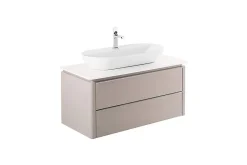Sanindusa Meuble salle de bains suspendu bicolore blanc et taupe Sanlife 100 plan pré-percé pour vidage(mitigeur non inclus)