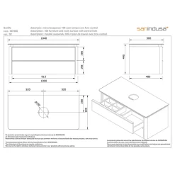 Sanindusa Meuble salle de bains suspendu bicolore blanc et taupe Sanlife 100 plan pré-percé pour vidage(mitigeur non inclus)