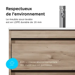 Am.Pm Europe Meuble salle de bains suspendu 80 cm effet bois clair avec lavabo intégré, 2 tiroirs, design, chêne clair texturé AM.PM