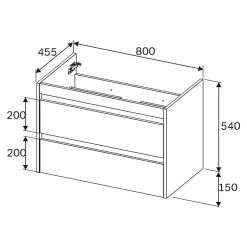 Am.Pm Europe Meuble salle de bains suspendu 80 cm effet bois clair avec lavabo intégré, 2 tiroirs, design, chêne clair texturé AM.PM