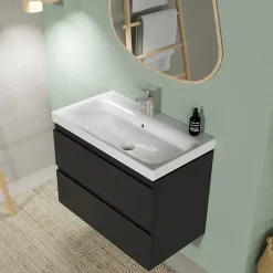 Planète Bain Meuble salle de bain-80x37.5cm-Gain de place -Gris anthracite Mat-Moduo Slim