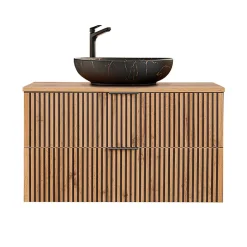 Petits-Meubles Meuble simple vasque 100cm Gaia Bois et Noir - Vasque Noir* Meuble Vasque