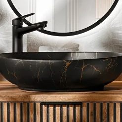 Petits-Meubles Meuble simple vasque 100cm Gaia Bois et Noir - Vasque Noir* Meuble Vasque