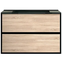 Essebagno Meuble simple vasque effet chêne et noir mat Indus* Meuble Vasque