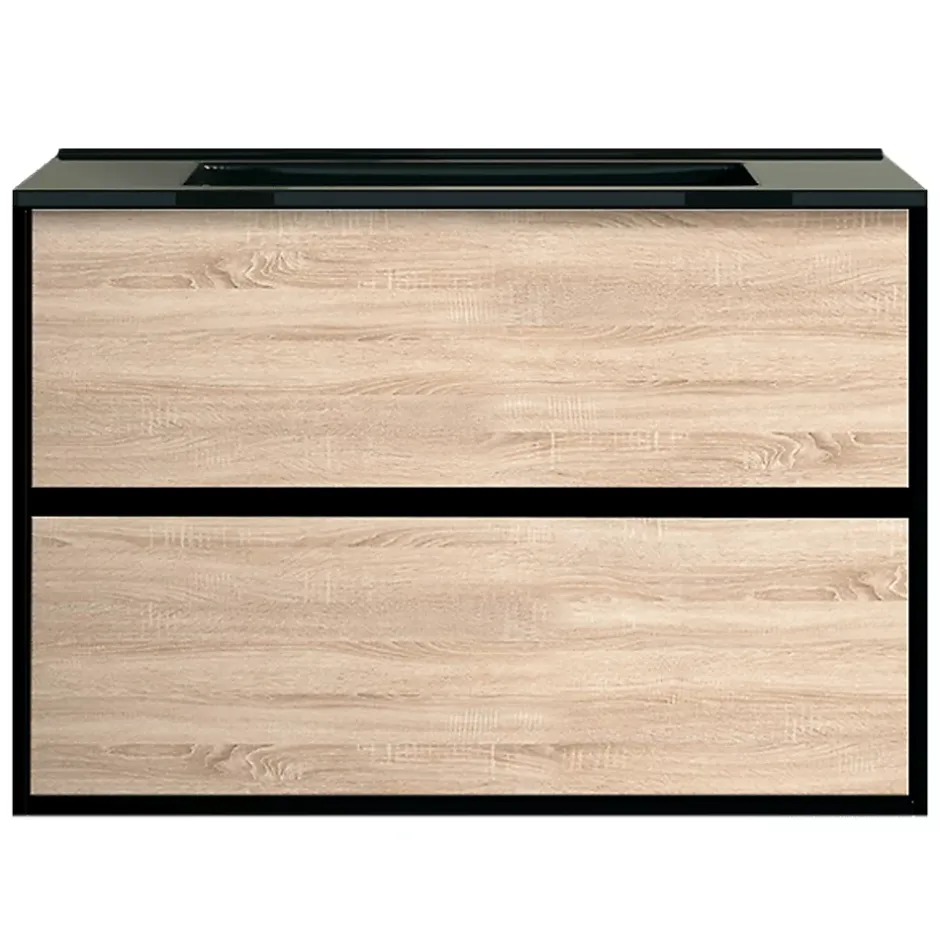 Essebagno Meuble simple vasque effet chêne et noir mat Indus* Meuble Vasque