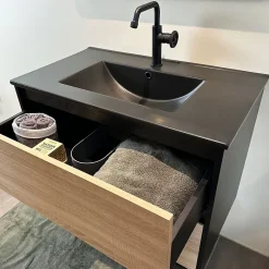 Essebagno Meuble simple vasque effet chêne et noir mat Indus* Meuble Vasque