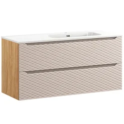Petits-Meubles Meuble simple vasque encastree droite 120cm 2 tiroirs Elora Beige et bois* Meuble Vasque