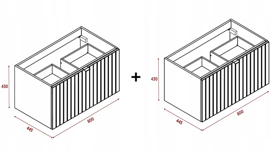 Furnidea Meuble sous double vasque suspendu HARMO 160 cm Façade rainuré cachemire semi-mat* Meuble Sous Lavabo