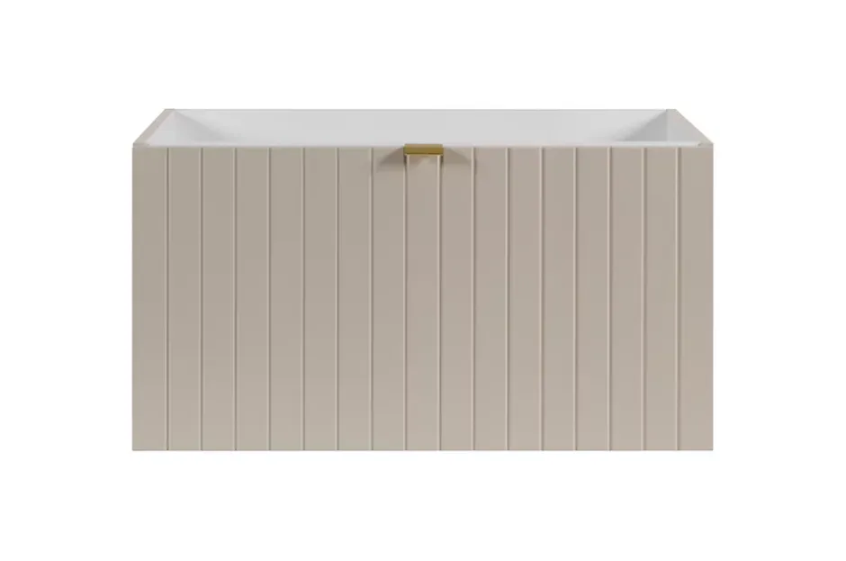 Furnidea Meuble sous double vasque suspendu HARMO 160 cm Façade rainuré cachemire semi-mat* Meuble Sous Lavabo