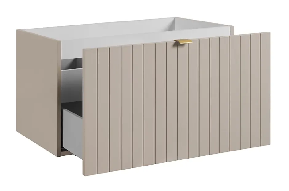 Furnidea Meuble sous double vasque suspendu HARMO 160 cm Façade rainuré cachemire semi-mat* Meuble Sous Lavabo