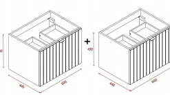 Furnidea Meuble sous double vasque suspendu HARMO 120 cm Façade rainuré cachemire semi-mat
