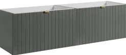 Furnidea Meuble sous double vasque suspendu HARMO 160 cm Façade rainuré vert semi-mat* Meuble Sous Lavabo