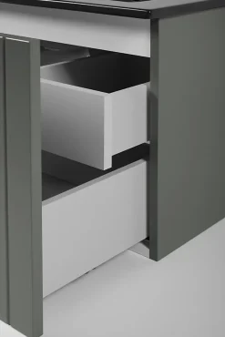 Furnidea Meuble sous double vasque suspendu HARMO 160 cm Façade rainuré vert semi-mat* Meuble Sous Lavabo