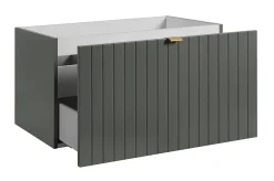 Furnidea Meuble sous double vasque suspendu HARMO 160 cm Façade rainuré vert semi-mat* Meuble Sous Lavabo
