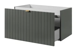 Furnidea Meuble sous double vasque suspendu HARMO 160 cm Façade rainuré vert semi-mat* Meuble Sous Lavabo