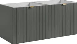 Furnidea Meuble sous double vasque suspendu HARMO 100 cm Façade rainuré vert semi-mat