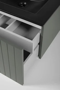 Furnidea Meuble sous double vasque suspendu HARMO 100 cm Façade rainuré vert semi-mat