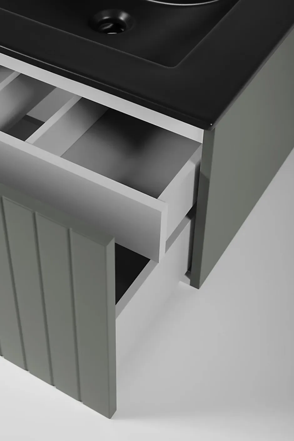 Furnidea Meuble sous double vasque suspendu HARMO 100 cm Façade rainuré vert semi-mat