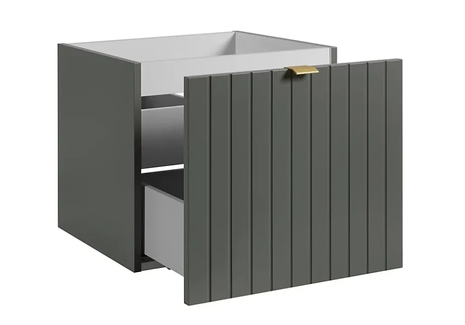 Furnidea Meuble sous double vasque suspendu HARMO 100 cm Façade rainuré vert semi-mat