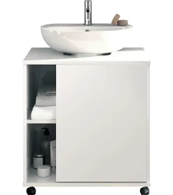 Pegane Meuble sous lavabo 1 porte coloris blanc brillant - Hauteur 64 x Longueur 59 x Profondeur 45 cm