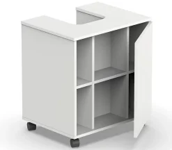 Pegane Meuble sous lavabo 1 porte coloris blanc brillant - Hauteur 64 x Longueur 59 x Profondeur 45 cm