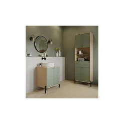 Box & Beyond Meuble sous lavabo 2 portes bois naturel et vert 69 x 50 x 78 cm