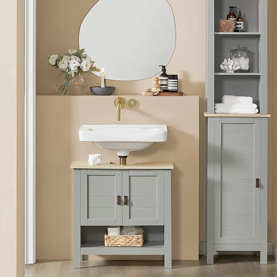 Sobuy Meuble sous Lavabo avec 2 Portes et 1 Compartiment Ouvert, BZR69-HG,