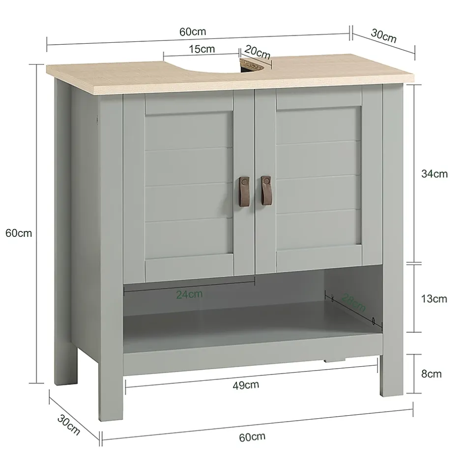 Sobuy Meuble sous Lavabo avec 2 Portes et 1 Compartiment Ouvert, BZR69-HG,