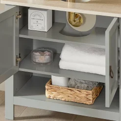 Sobuy Meuble sous Lavabo avec 2 Portes et 1 Compartiment Ouvert, BZR69-HG,