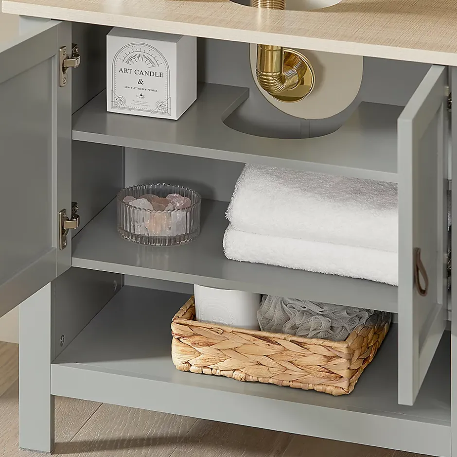 Sobuy Meuble sous Lavabo avec 2 Portes et 1 Compartiment Ouvert, BZR69-HG,