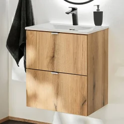 [En.Casa] Meuble sous lavabo avec vasque 50 x 57 x 39 cm chêne NEWPORT